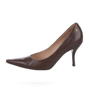 Vintage 2000s Chanel Interlocking CC logo point leather Burgundy point pump sz 9